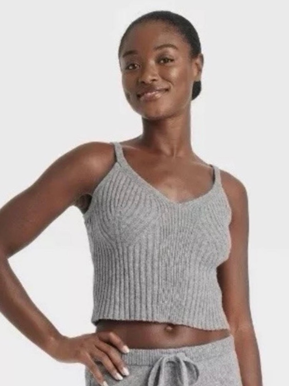 Gray Ribbed Knit Cropped Tank by Aiden- Small NWT